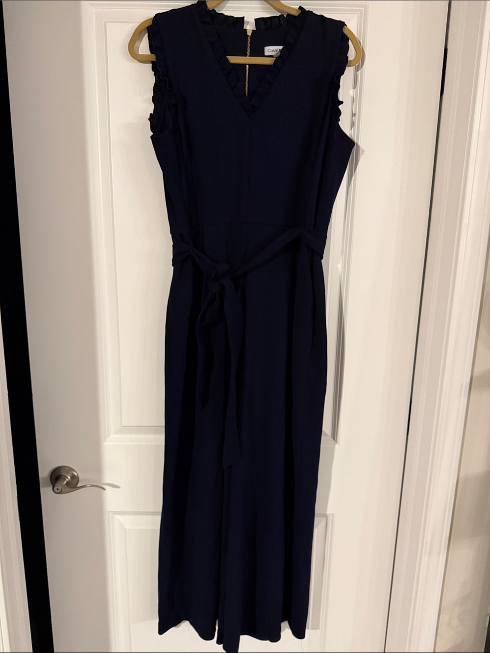 Navy Sleeveless V-Neck Maxi Dress with Waist Tie